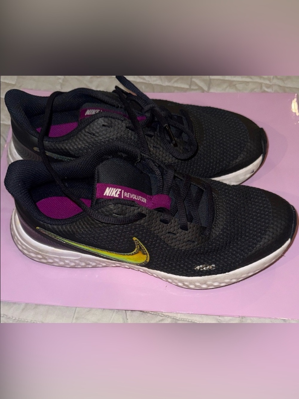 Nike Revolution 5 Black Pink Iridescent Sneakers 5Y / 6.5W